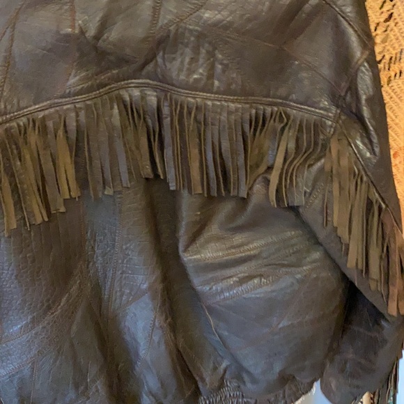 Leather FRINGY bomber jacket || patch leather || mint! || biker jacket || size L - Picture 4 of 8
